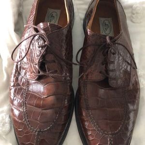 Genuine crocodile split toe lace up dress shoes